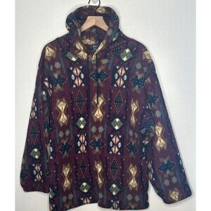 Vintage Santana Fleece Hoodie Medium Tribal Aztec 90s Pullover Cozy Cabin Core